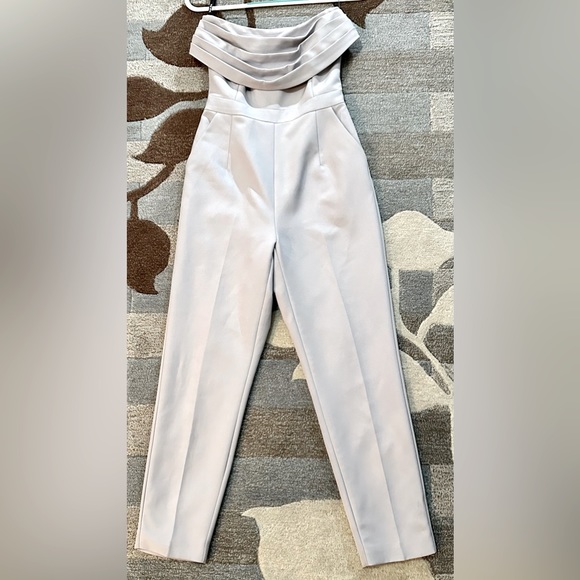 Lavish Alice Pleated Cowl Bandeau Strapless Jumpsuit in Blue Grey - Picture 3 of 11